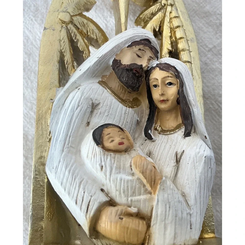Nativity Holy Family Figurine Gold Star Pearl Accents 8.5‎ Inch Religious